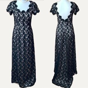 JS BOUTIQUE Black Lace & Sequin Floral Gown Size 6